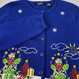 Crystal Kobe Womens Cactus Christmas Sweater Size S Western Vintage Southwestern